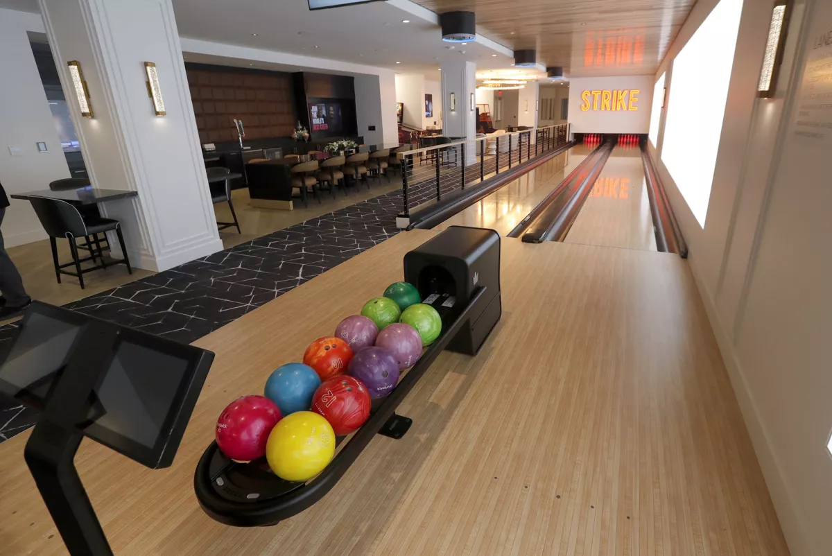 A bowling alley is part of the Vivante in Newport Beach